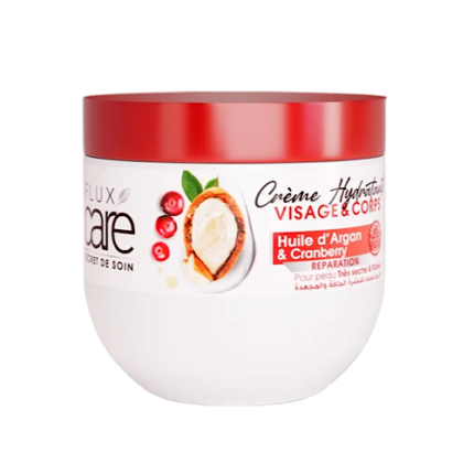 Crème hydratante à l’huile d’argan & cranberry - Flux care pour corps et visage 370 ml
