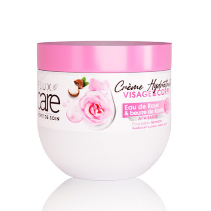 Crème hydratante à l’eau de rose & beurre de karité pour corps et visage - Flux care 370 ml