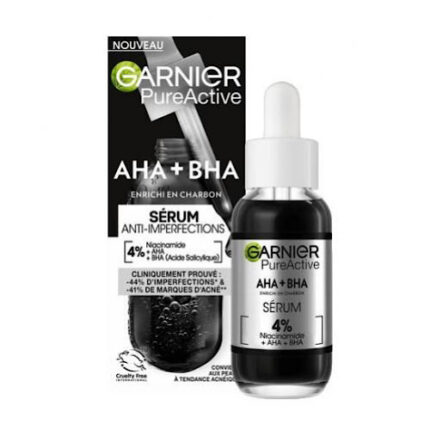 Sérum anti imperfections enrichi en charbon à l’acide niacinamide & acide salicylique & Aha pure active - Garnier peaux a tendance acnéique 30ml