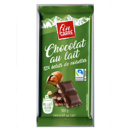 Tablette de Chocolat au Lait 12% Éclats de Noisettes – Fin Carré 100g