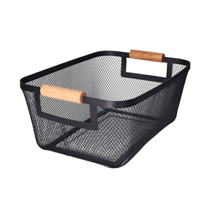 Panier de Rangement en Métal avec Poignée en Bois