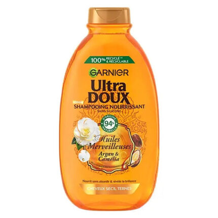Shampooing ultra doux aux huiles merveilleuses argan & camelia - Garnier cheveux Secs, ternes 400ml