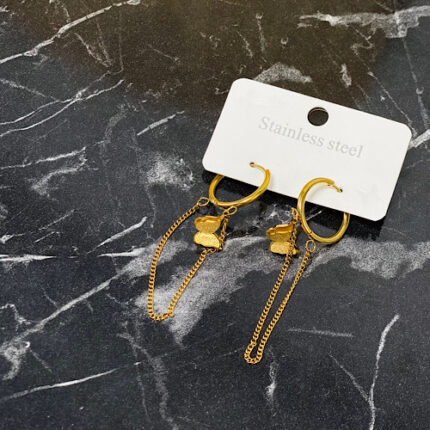 Boucles d'oreilles motif papillon en acier inoxydable