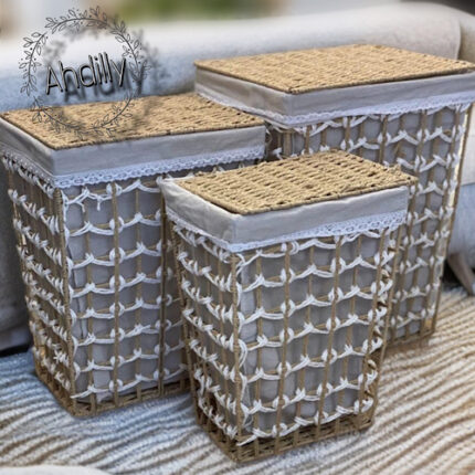 Panier à linge avec couvercle en rotin