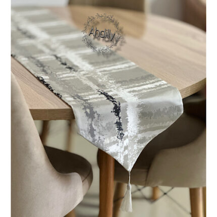 Chemin de table gris 210 cm avec motifs