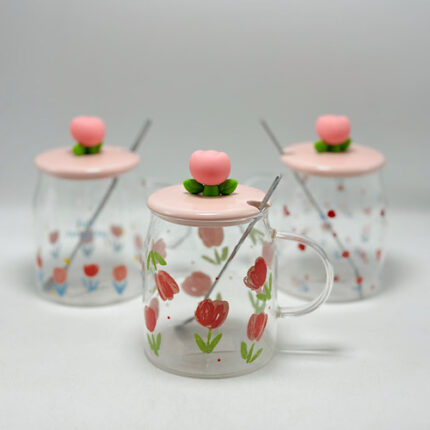 Mug en verre avec couvercle tulipe et cuillère