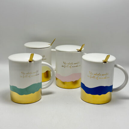Mug avec Couvercle et cuillère doré