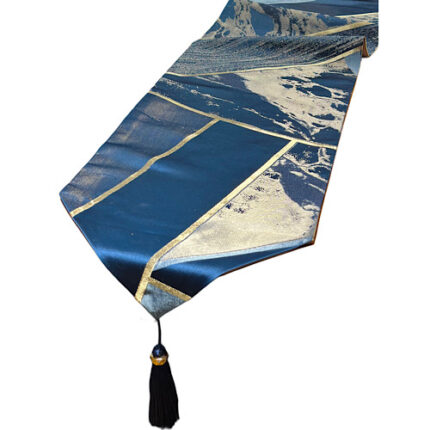 Chemin de table bleu 180 cm avec motifs dorés