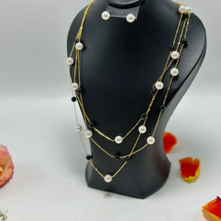 parure 2 pièces Collier triple rang perlé en acier inoxydable
