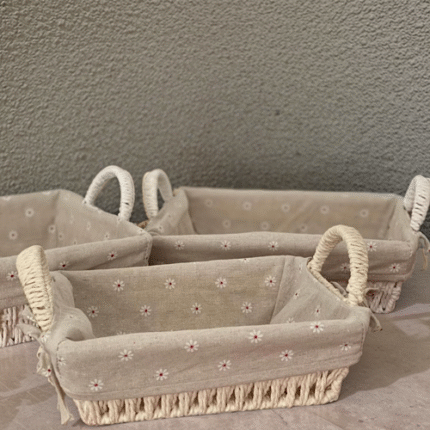 Trio de paniers en rotin blanc avec poignées