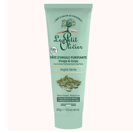 Soin visage et corp a base de pate d'argile verte purifiante - Le petit olivier peaux mixtes a grasses 300g