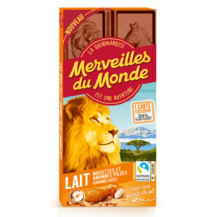Tablette chocolat aux Noisettes amandes pillées caramélisées – Merveilles du monde 100g