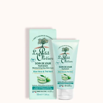 Soin de jour hydratant Aloe vera & Thé vert - Le petit olivier peaux normales à sèches 50ml