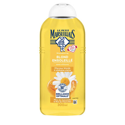 Shampooing Blond ensoleillé a la fleur de camomille & Miel de fleurs Bio – Le petit marseillais cheveux blonds a chatins clairs 300ml