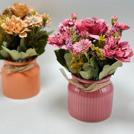 Vase Avec Bouquet de Fleurs Artificielles Décoratif
