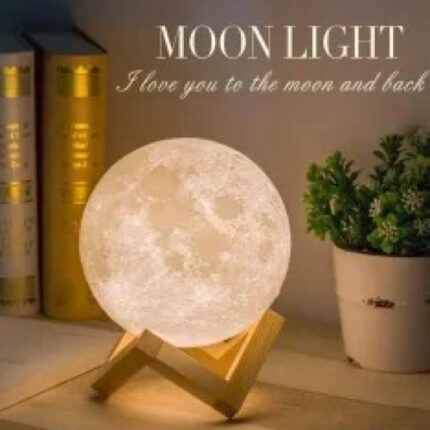 Veilleuse "Moon" 3D avec Base en Bois