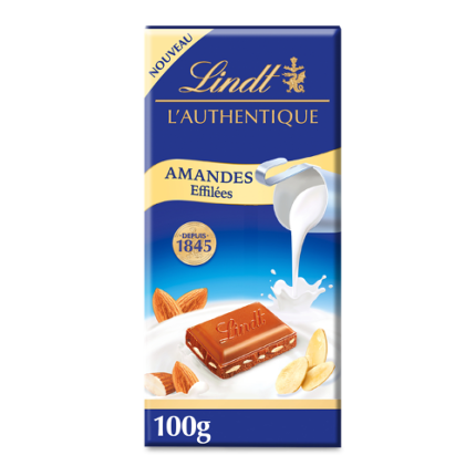 Tablette Chocolat Au Lait & Amandes effilées - Lindt l'Authentique 100G