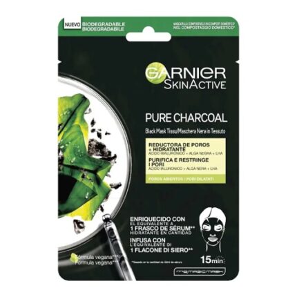 Masque En Tissu au Charbon Pur Purifiant  Hydratant & Réducteur de Pores - Garnier skinactive Tous types de peau