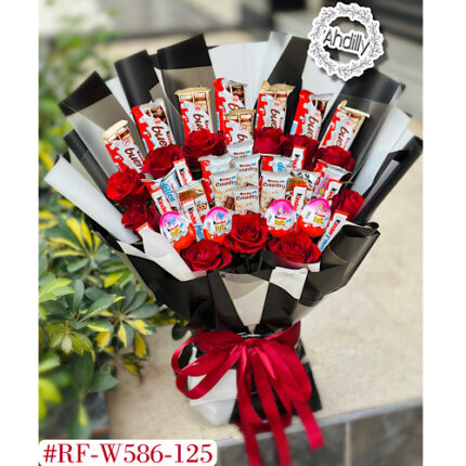 Bouquet de fleurs & chocolats Kinder