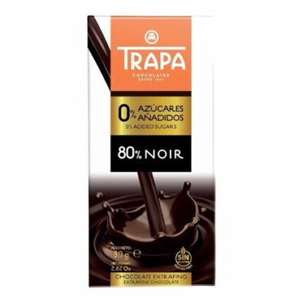 Tablette Chocolat Noir 80% Sans Sucres Ajoutés - Trapa 80G