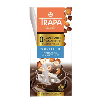 Tablette Chocolat Au lait & Noisettes Sans Sucres Ajoutés -Trapa 100G