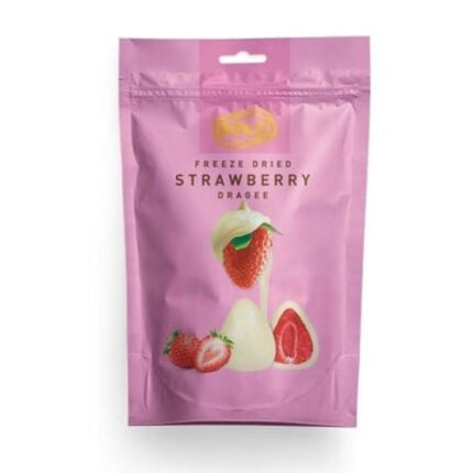 Paquet de dragées fraises enrobées de chocolat Blanc « Freeze Dried Strawberry » – Bolçi 80G