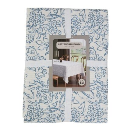 Nappe de Table Rectangulaire en Coton Floral Bleu (140 x 240 cm)