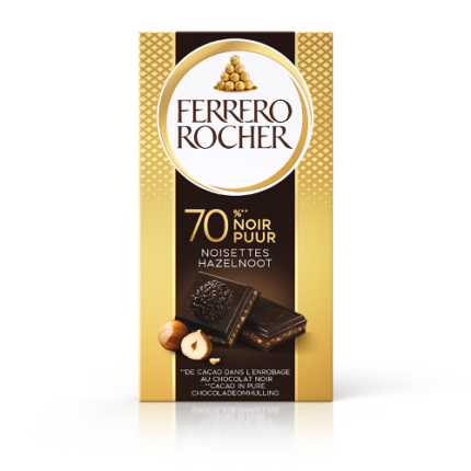 Tablette Chocolat Noir 70% Cacao & Éclats de Noisettes - Ferrero Rocher 90G