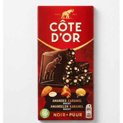 Tablette Chocolat Noir aux Amandes, Caramel et Biscuit - Côte D'Or 170G