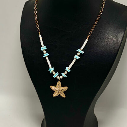 Collier etoile de mer en acier inoxydable & perles