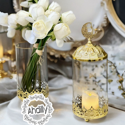 Bonbonnière multifonction en verre avec couvercle doré – Vase, porte-bougie et objet de décoration