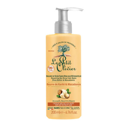 Baume de soin sans rinçage réparateur Au Beurre de karité & macadamia -Le Petit Olivier pour cheveux tres secs ou frises 200ml