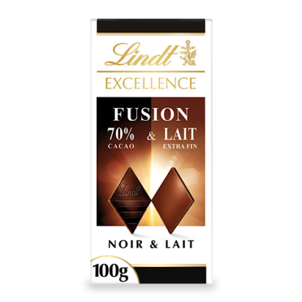 Tablette Fusion EXCELLENCE Noir 70% & Lait - Lindt 100g