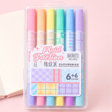 Kit de 6+6 feutres pinceaux surligneurs à double pointe