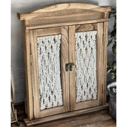 Miroir mural en bois avec macramé – 42 × 52 cm