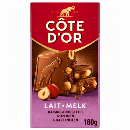 Tablette Chocolat aux Raisins & Noisettes  – Côte D’Or 180g