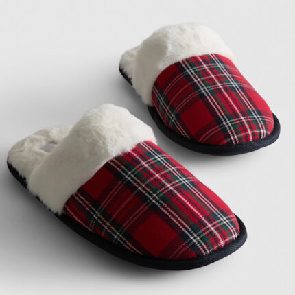 Pantoufles à carreaux thème Noël pour adulte
