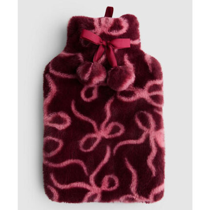 Bouillotte avec housse douce à motif bordeaux et nœuds