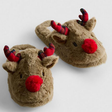 Pantoufles en fausse fourrure motif Renne